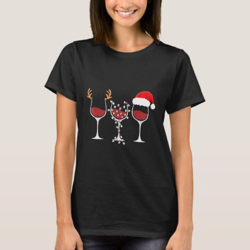 Glass of Red Wine Santa Hat Christmas For Men Wome T_Shirt