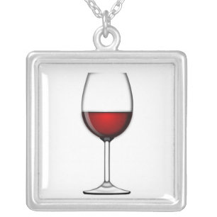 GLASS OF RED WINE SILVER PLATED NECKLACE