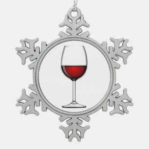 GLASS OF RED WINE SNOWFLAKE PEWTER CHRISTMAS ORNAMENT