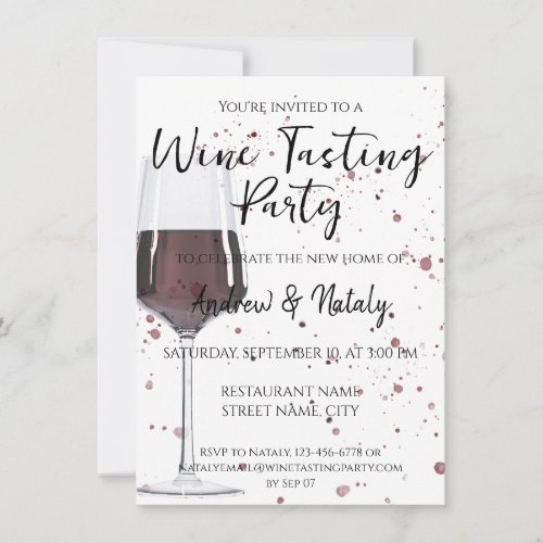 Glass of red wine watercolor invitation