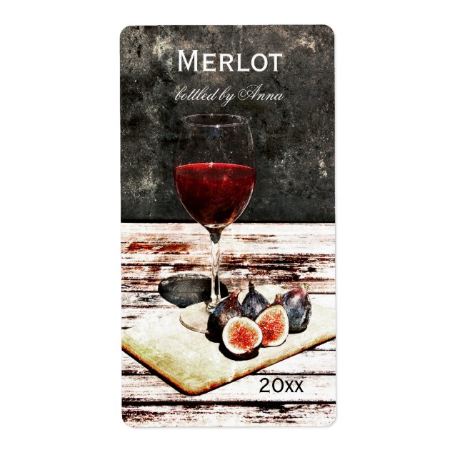 Glass of red wine with figs wine bottle label (Front)