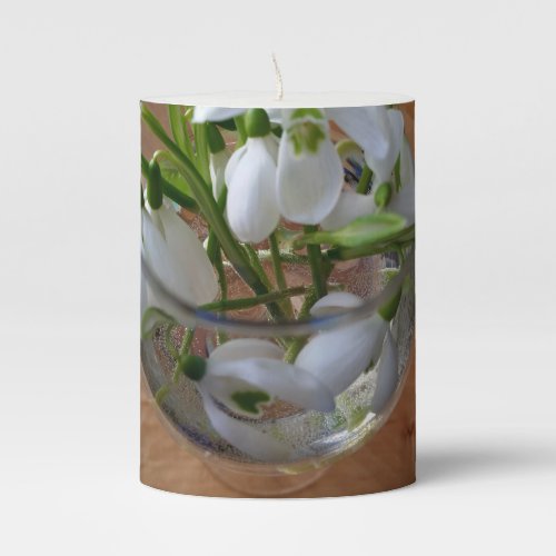 glass of snowdrops pillar candle