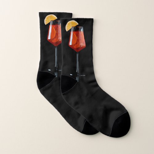Glass of Spritz cocktail on black fun Socks
