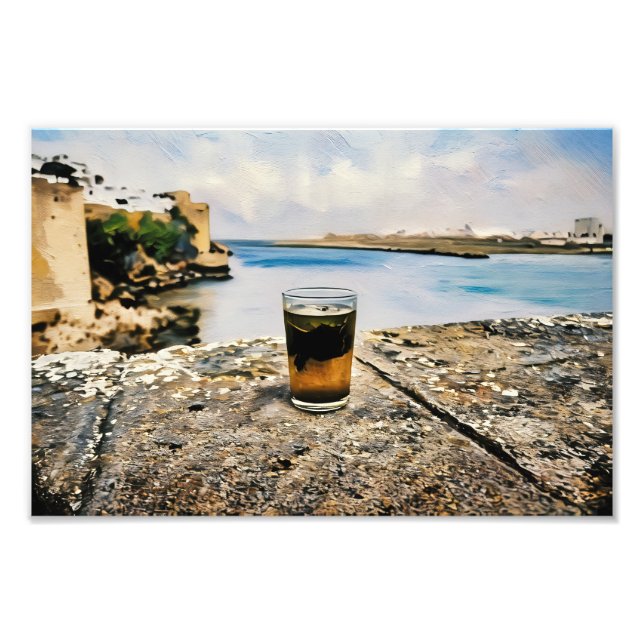 Glass of Tea with Scenic Coastal Background  Photo Print (Front)