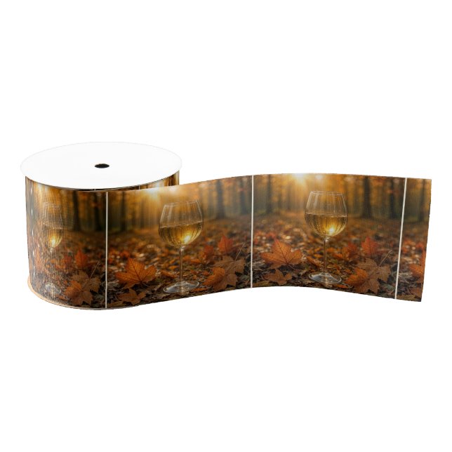 Glass of White Wine In Autumn Leaves Grosgrain Ribbon (Spool)
