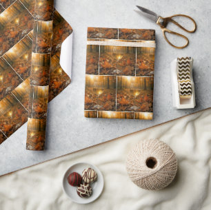 Glass of White Wine In Autumn Leaves Wrapping Paper