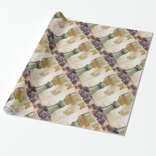 GLASS OF WHITE WINE OLD GRAPE VINEYARD WRAPPING PAPER