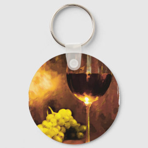 Glass of Wine & Green Grapes in Candlelight Keychain