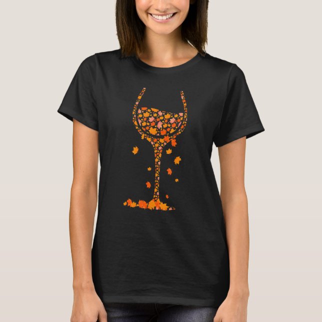 Glass Of Wine Maple Leaf Autumn Fall  Drink Wine   T-Shirt (Front)