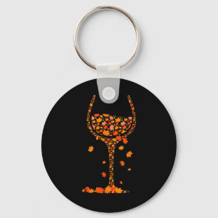 Glass Of Wine Maple Leaf Autumn Fall Funny Drink W Keychain