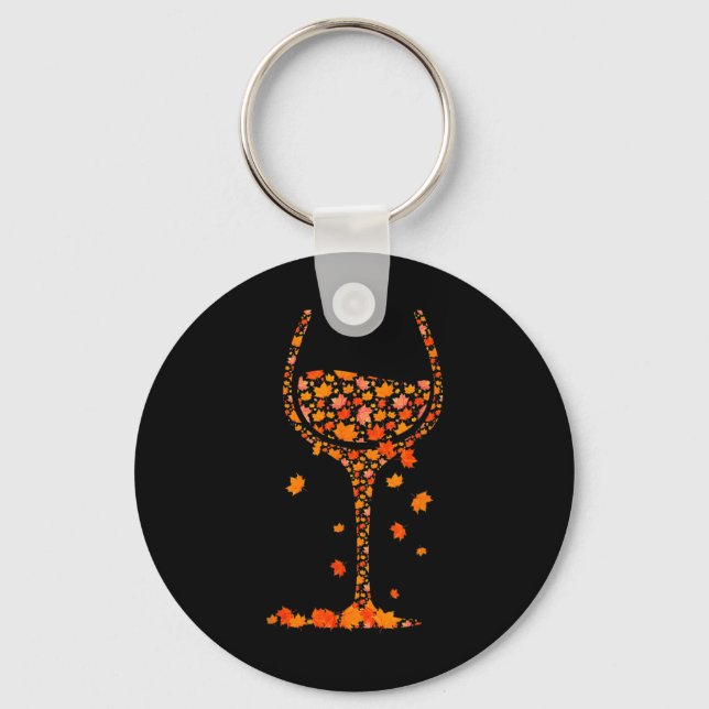Glass Of Wine Maple Leaf Autumn Fall Funny Drink W Keychain (Front)