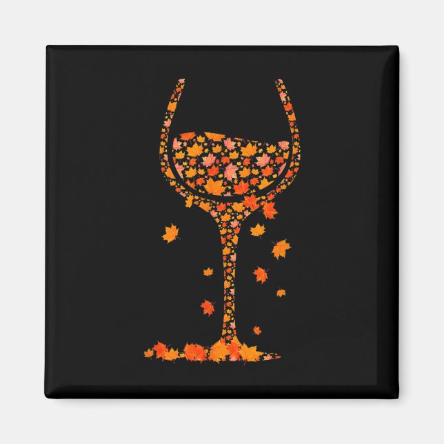Glass Of Wine Maple Leaf Autumn Fall Funny Drink W Magnet (Front)