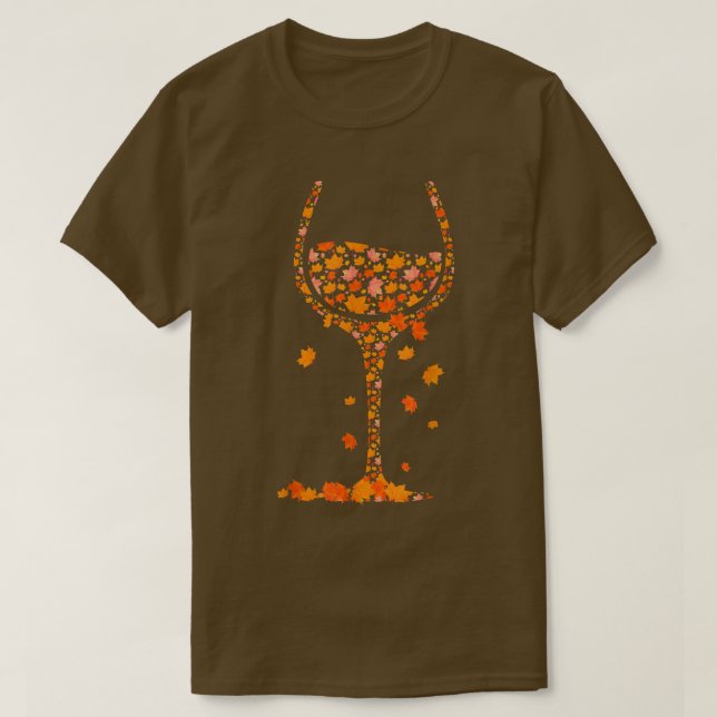 Glass Of Wine Maple Leaf Autumn Fall Funny Drink W T-Shirt (Design Front)