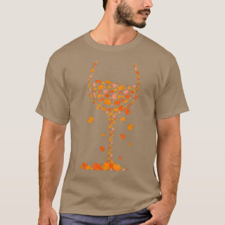 Glass of Wine Maple Leaf Autumn Fall Funny Drink W T-Shirt
