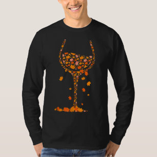 Glass of Wine Maple Leaf Autumn Fall Funny Drink W T-Shirt
