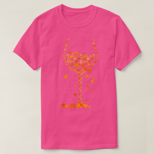 Glass Of Wine Maple Leaf Autumn Fall Funny Drink W T-Shirt (Design Front)