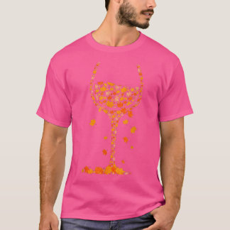 Glass Of Wine Maple Leaf Autumn Fall Funny Drink W T-Shirt