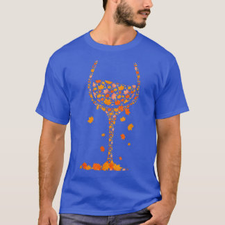 Glass Of Wine Maple Leaf Autumn Fall Funny Drink W T-Shirt