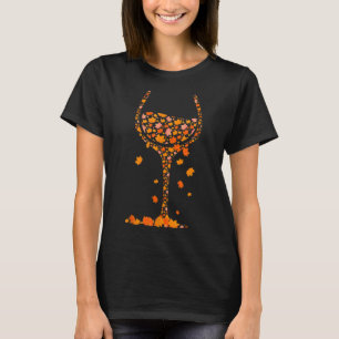 Glass of Wine Maple Leaf Autumn Fall Funny Drink W T-Shirt