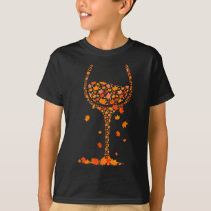 Glass Of Wine Maple Leaf Autumn Fall Funny Drink W T-Shirt