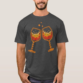 Glass Of Wine Maple Leaf Autumn Fall Funny Drink W T-Shirt