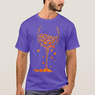 Glass of Wine Maple Leaf Autumn Fall Funny Drink W T-Shirt