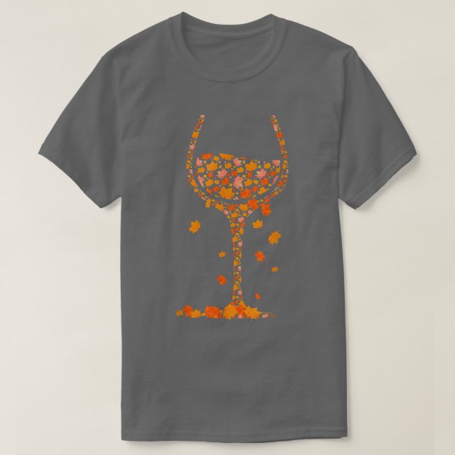 Glass Of Wine Maple Leaf Autumn Fall Funny Drink W T-Shirt (Design Front)