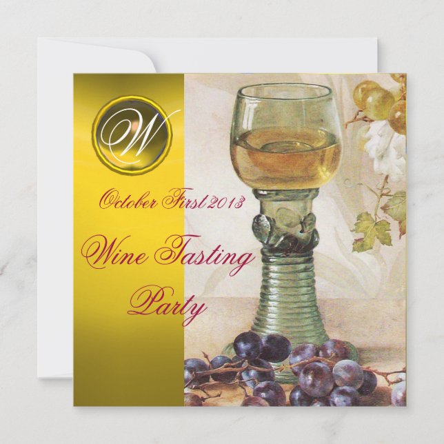 GLASS OF WINE ,OLD GRAPE VINEYARD PARTY MONOGRAM INVITATION (Front)