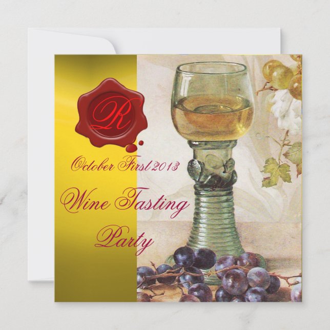 GLASS OF WINE ,OLD GRAPE VINEYARD PARTY MONOGRAM INVITATION (Front)