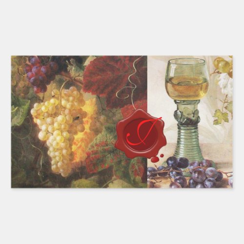 GLASS OF WINE OLD GRAPE VINEYARD PARTY MONOGRAM RECTANGULAR STICKER