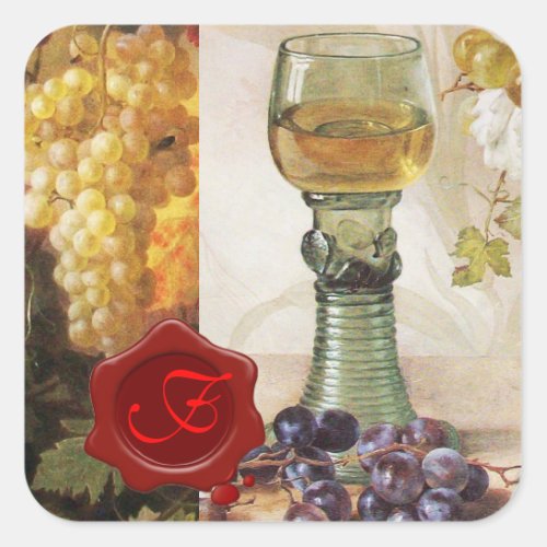 GLASS OF WINE OLD GRAPE VINEYARD PARTY MONOGRAM SQUARE STICKER