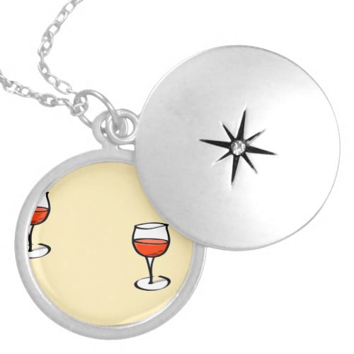 glass of wine on orange locket necklace