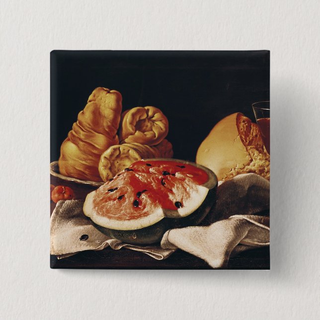 Glass of Wine, Watermelon and Bread Pinback Button (Front)