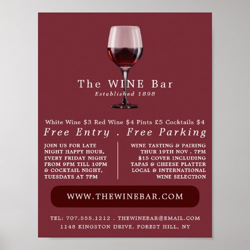 Glass of Wine Wine BarWinery Advertising Poster