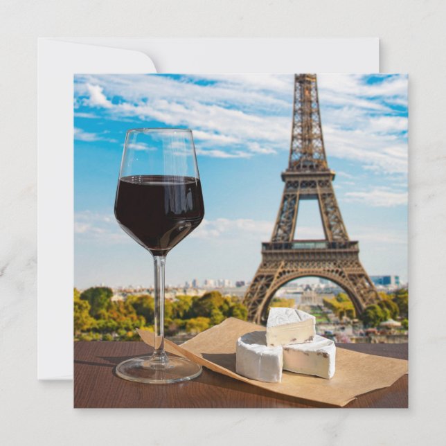 Glass of wine with brie cheese on Eiffel tower (Front)