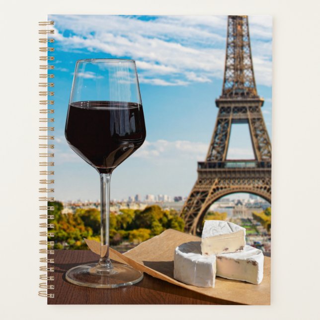 Glass of wine with brie cheese on Eiffel tower Planner (Front)