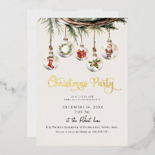 Glass Ornament Christmas Holiday Party  Foil Invitation