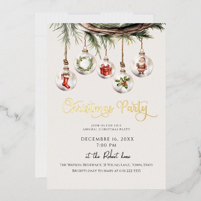 Glass Ornament Christmas Holiday Party  Foil Invitation (Envelope)