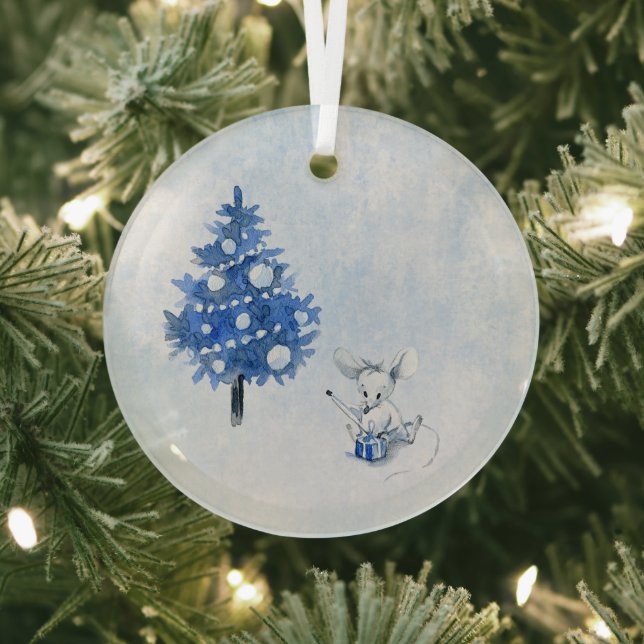 Glass Ornament - Christmas Mouse (Insitu)