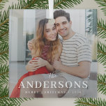 Glass Ornament | Elegant Christmas Mr & Mrs Photo<br><div class="desc">Celebrate your first holiday season together with this elegant glass Christmas ornament featuring your photo and nname. The modern layout and refined typography give it a timeless and sophisticated look that suits any décor. Easily personalize it in Zazzle’s design tool by uploading your photo, adding names, and choosing your preferred...</div>