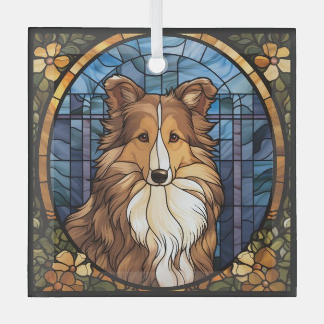 Glass Ornament of Sheltie Dog (Front)