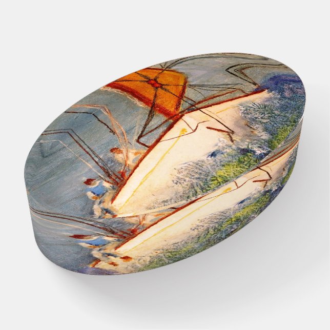 Glass Paperweight  Sailboat Racing  (Angled)