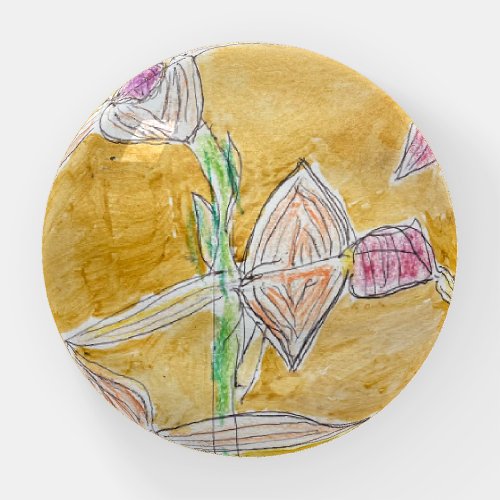 Glass Paperweight with abstract botanical design