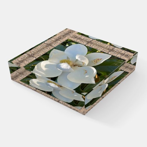 Glass Paperweight With Lovely White Magnolia