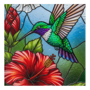 Glass Patchwork Hummingbird Garden Floral Mosaic Acrylic Print