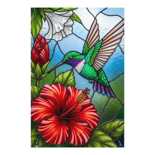 Glass Patchwork Hummingbird Garden Floral Mosaic Photo Print (Front)
