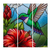 Glass Patchwork Hummingbird Garden Floral Mosaic