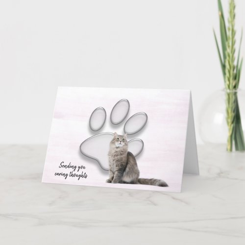 Glass Pawprint for Cat Loss Sympathy Card