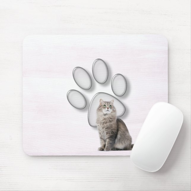 Glass Pawprint With Cat Mouse Pad (With Mouse)
