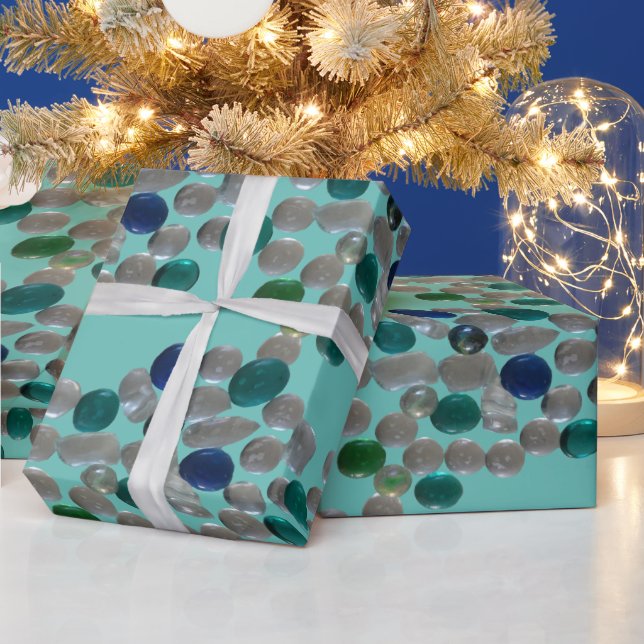 Glass Pebbles Pattern Cust. GREEN Wrapping Paper (Holidays)